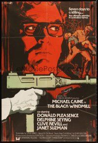 2j124 BLACK WINDMILL English 1sh '74 cool art of Michael Caine & gun by Cesselon, Don Siegel