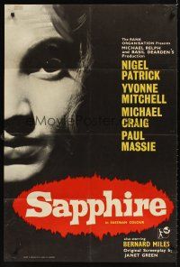 2j733 SAPPHIRE English 1sh '59 English mystery directed by Basil Dearden, don't tell her secret!