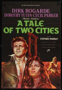 2j850 TALE OF TWO CITIES English 1sh '58 great artwork of Dirk Bogarde on his way to execution!