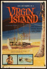 2j924 VIRGIN ISLAND English 1sh '58 John Cassavetes & sexy Virginia Maskell, art of bed on beach!