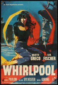 2j955 WHIRLPOOL English 1sh '59 super c/u art of Juliette Greco, screen's most exciting star!