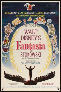 2j338 FANTASIA 1sh R63 great image of Mickey Mouse & others, Disney musical cartoon classic!