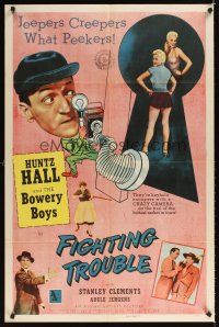 2j346 FIGHTING TROUBLE 1sh '56 Huntz Hall & the Bowery Boys, jeepers creepers what peekers!