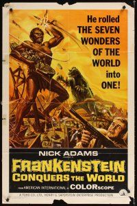 2j374 FRANKENSTEIN CONQUERS THE WORLD 1sh '66 Toho, art of monsters terrorizing by Reynold Brown!