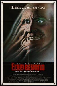 2j376 FROM BEYOND 1sh '86 H.P. Lovecraft, wild sci-fi horror image, humans are such easy prey!