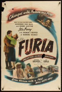 2j381 FURIA 1sh '48 Rossano Brazzi ruined by warm sultry lips & desire that murdered a man!