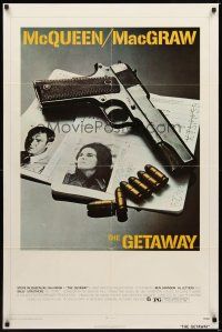 2j383 GETAWAY 1sh '72 Steve McQueen, Ali McGraw, Sam Peckinpah, cool gun & passports image!