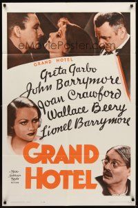 2j396 GRAND HOTEL 1sh R62 Greta Garbo, John & Lionel Barrymore, Joan Crawford, Wallace Beery