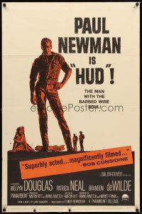 2j446 HUD 1sh '63 Paul Newman is the man with the barbed wire soul, Martin Ritt classic!