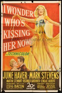 2j451 I WONDER WHO'S KISSING HER NOW 1sh '47 full-length stone litho of sexiest June Haver!