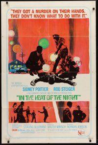 2j455 IN THE HEAT OF THE NIGHT 1sh '67 Sidney Poitier, Rod Steiger, Warren Oates, cool art!