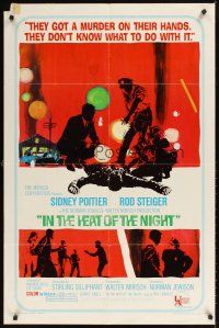2j456 IN THE HEAT OF THE NIGHT revised 1sh '67 Sidney Poitier, Rod Steiger, Oates, cool crime art!