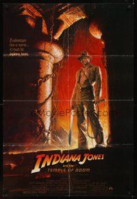2j459 INDIANA JONES & THE TEMPLE OF DOOM 1sh '84 full-length art of Harrison Ford by Bruce Wolfe!