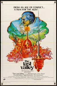 2j500 LAST VALLEY style A int'l 1sh '71 James Clavell, Michael Caine, cool art by Isadore Gettzer!