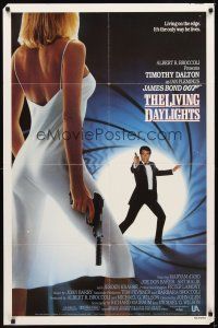 2j518 LIVING DAYLIGHTS int'l 1sh '87 Timothy Dalton as James Bond & sexy Maryam d'Abo with gun!