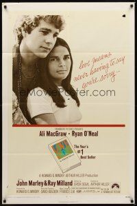 2j530 LOVE STORY 1sh '70 great romantic close up of Ali MacGraw & Ryan O'Neal!