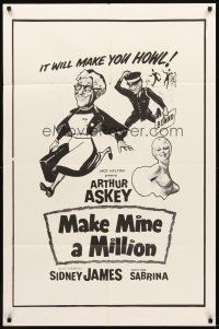 2j543 MAKE MINE A MILLION 1sh '59 Arthur Askey, sexy Sabrina, English comedy!