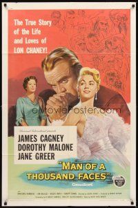 2j549 MAN OF A THOUSAND FACES 1sh '57 art of James Cagney as Lon Chaney Sr. by Reynold Brown!