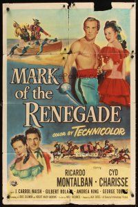 2j552 MARK OF THE RENEGADE 1sh '51 shirtless Ricardo Montalban with sword & sexy Cyd Charisse!