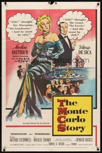 2j572 MONTE CARLO STORY 1sh '57 Dietrich, Vittorio De Sica, high stakes, low cut gowns!