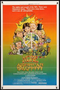 2j576 MORE AMERICAN GRAFFITI style C 1sh '79 Ron Howard, great cast montage art by William Stout!