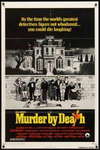 2j581 MURDER BY DEATH 1sh '76 great Charles Addams artwork of cast by dead body & spooky house!
