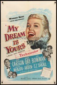 2j588 MY DREAM IS YOURS 1sh '49 Jack Carson, Doris Day, Lee Bowman, Adolphe Menjou!