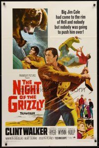2j602 NIGHT OF THE GRIZZLY 1sh '66 big Clint Walker had come to the rim of Hell & held on!