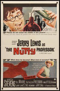 2j611 NUTTY PROFESSOR 1sh '63 wacky Jerry Lewis directs & stars w/pretty Stella Stevens!