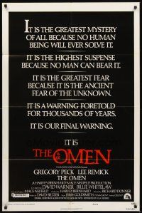 2j623 OMEN style E 1sh '76 Gregory Peck, Lee Remick, it is our final warning!