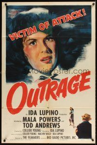 2j640 OUTRAGE style A 1sh '50 Mala Powers is a victim of attack, directed by Ida Lupino!