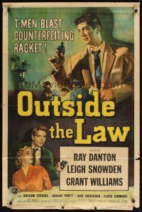 2j641 OUTSIDE THE LAW 1sh '56 art of Treasury Man Ray Danton who blasts a counterfeiting racket!