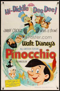 2j661 PINOCCHIO 1sh R62 Disney classic fantasy cartoon about wooden boy who wants to be real!