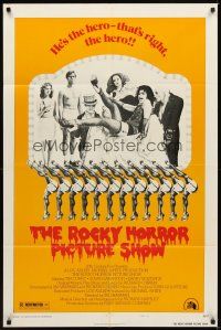 2j719 ROCKY HORROR PICTURE SHOW style B 1sh '75 Tim Curry's the hero - that's right, the hero!