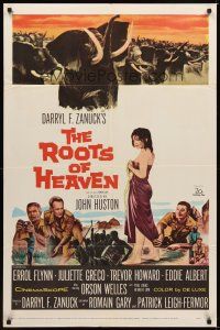 2j723 ROOTS OF HEAVEN 1sh '58 directed by John Huston, Errol Flynn & sexy Julie Greco in Africa!