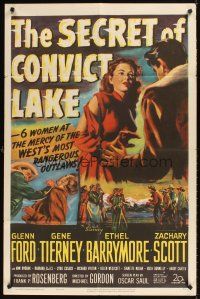 2j743 SECRET OF CONVICT LAKE 1sh '51 Gene Tierney is a lonely woman at the mercy of hunted men!