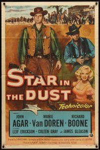 2j807 STAR IN THE DUST 1sh '56 John Agar, Van Doren, a story of the most desperate gamble!