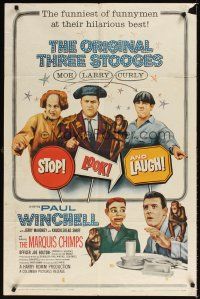 2j824 STOP LOOK & LAUGH 1sh '60 Three Stooges, Larry, Moe & Curly + chimpanzees & dummy!