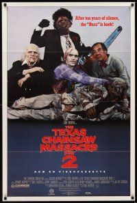 2j868 TEXAS CHAINSAW MASSACRE PART 2 video 1sh '86 Tobe Hooper horror sequel, great cast portrait!