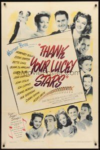 2j869 THANK YOUR LUCKY STARS 1sh '43 Errol Flynn, Humphrey Bogart, Bette Davis & more pictured!