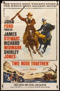 2j904 TWO RODE TOGETHER 1sh '61 John Ford, art of James Stewart & Richard Widmark on horses!