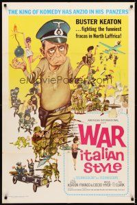 2j939 WAR ITALIAN STYLE 1sh '66 Due Marines e un Generale, cool WWII cartoon art of Buster Keaton!