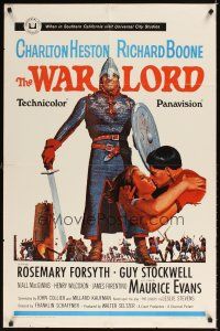 2j940 WAR LORD 1sh '65 art of Charlton Heston all decked out in armor with sword!