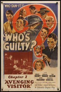 2j961 WHO'S GUILTY chapter 1 1sh '45 Robert Kent & Amelita Ward mystery serial, Avenging Visitor!
