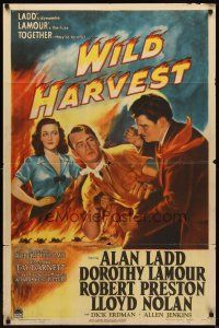 2j966 WILD HARVEST style A 1sh '47 art of Alan Ladd in fistfight, sexy Dorothy Lamour!