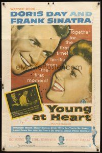 2j990 YOUNG AT HEART 1sh '54 great close up image of Doris Day & Frank Sinatra!