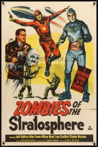 2j999 ZOMBIES OF THE STRATOSPHERE 1sh '52 great artwork image of aliens with guns!