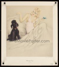 2k349 MORNING CUP 21x24 art print '88 sexy artwork of woman in bed w/dog by Louis Icart!