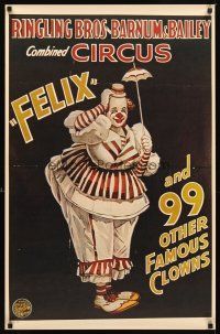 2k660 RINGLING BROS & BARNUM & BAILEY commercial circus poster 1970s clown with umbrella!
