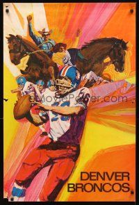 2k618 DENVER BRONCOS commercial poster '70 wonderful art of football players & horses!